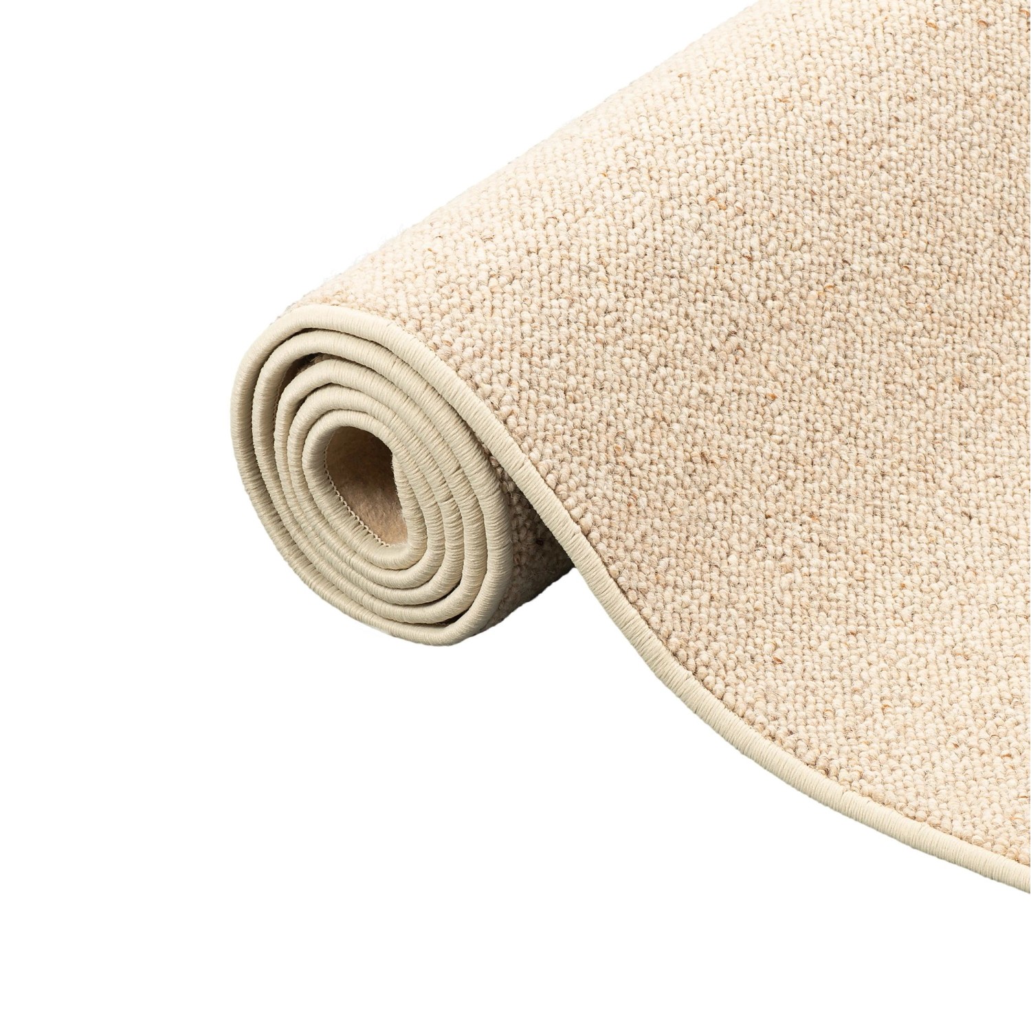 Gerollter, beiger Snapstyle Natur Teppich aus Wolle, Berber-Stil, 80x200cm.