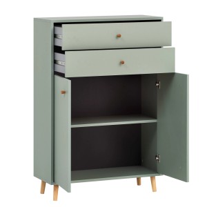 Schildmeyer Highboard Bjarne in Pistazie mit 2 Schubladen und 2 offenen Türen.
