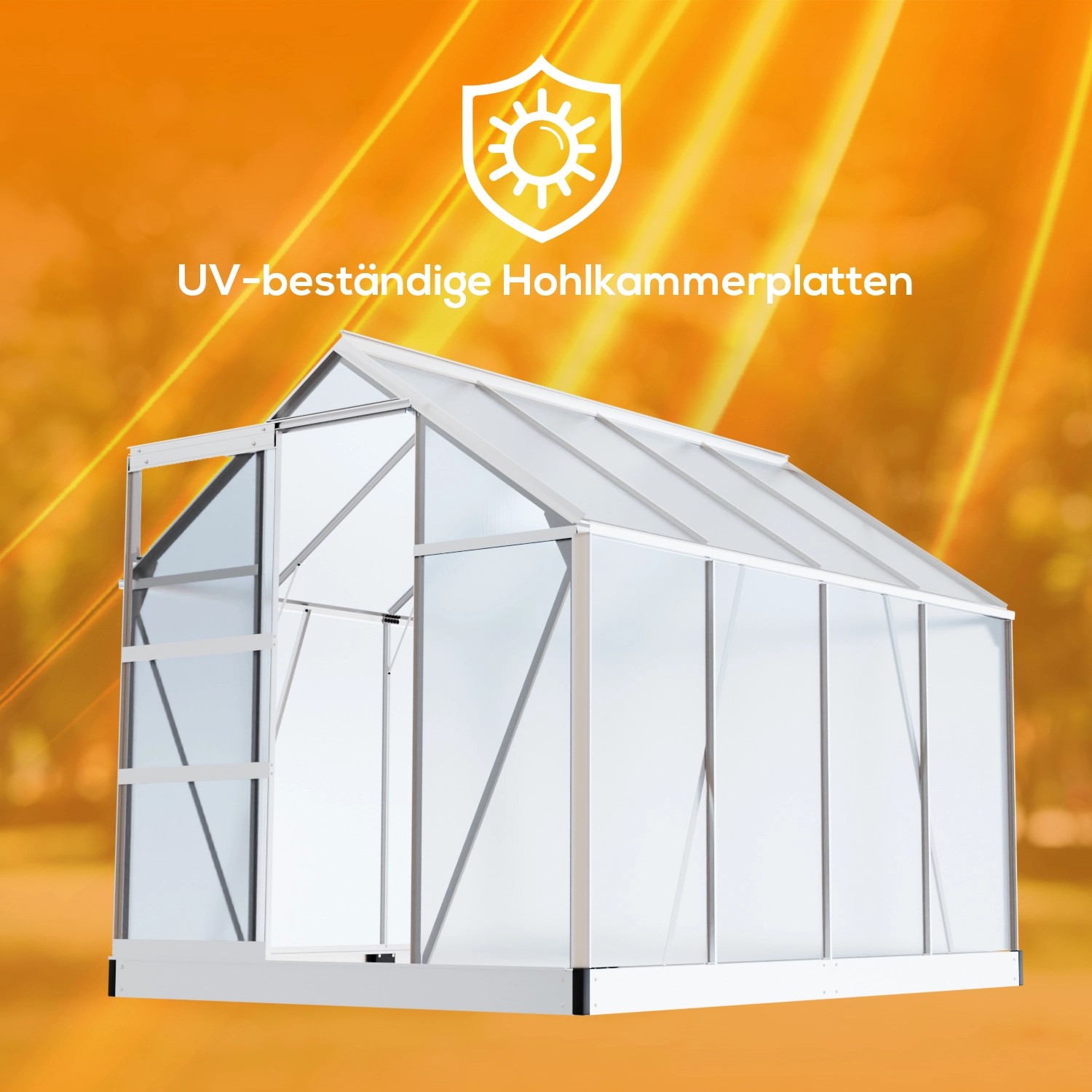 Garmio Gewächshaus Neapel 250x190 cm mit Alu-Rahmen, UV-Schutz und Fundament.