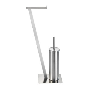 WENKO Stand WC-Garnitur Lirio Edelstahl Matt mit Toilettenpapierhalter und WC-Bürste.