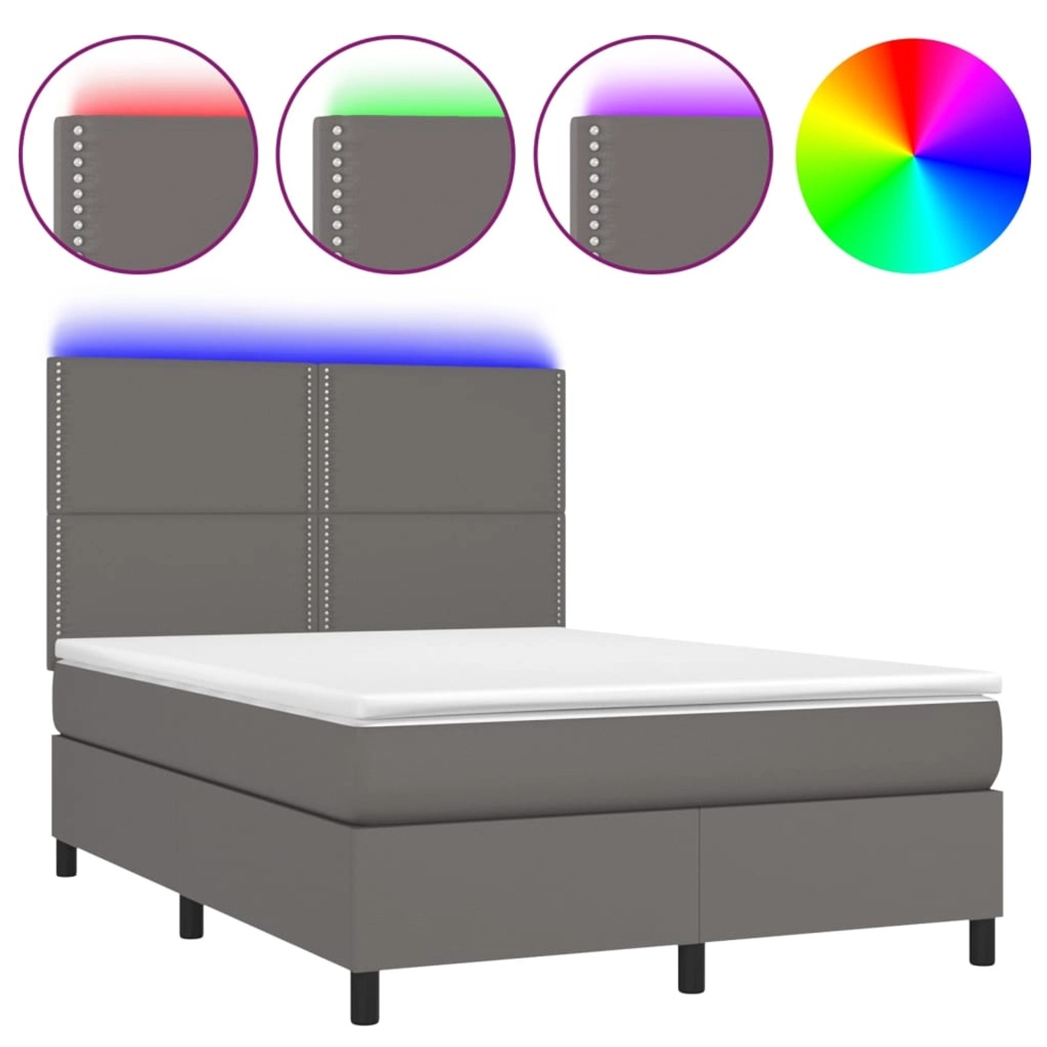vidaXL Boxspringbett mit Matratze & LED Grau 140x190 cm Kunstleder 3135883 günstig online kaufen