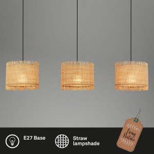Briloner Pendelleuchte Swing Nature, 3-flammig mit Strohschirmen und E27 Fassung.