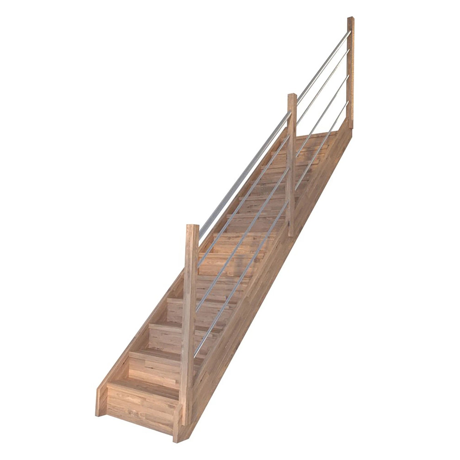 Treppe Mykonos Eiche Gerade Setzstufen Holz-Edelstahl-Geländer Rechts FSC® günstig online kaufen