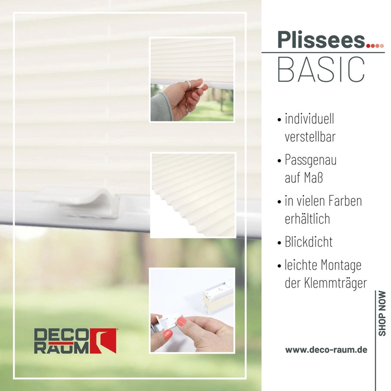 Blickdichtes, vanillefarbenes Deco-Raum Plissee Basic 90x210 cm mit Klemmfix-Montage.