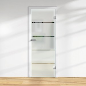 Glasdrehtür ESG Floatglas Dekor Siebdruck, DIN Rechts, 1972x709x8 mm. Glastür mit horizontalen Streifen.