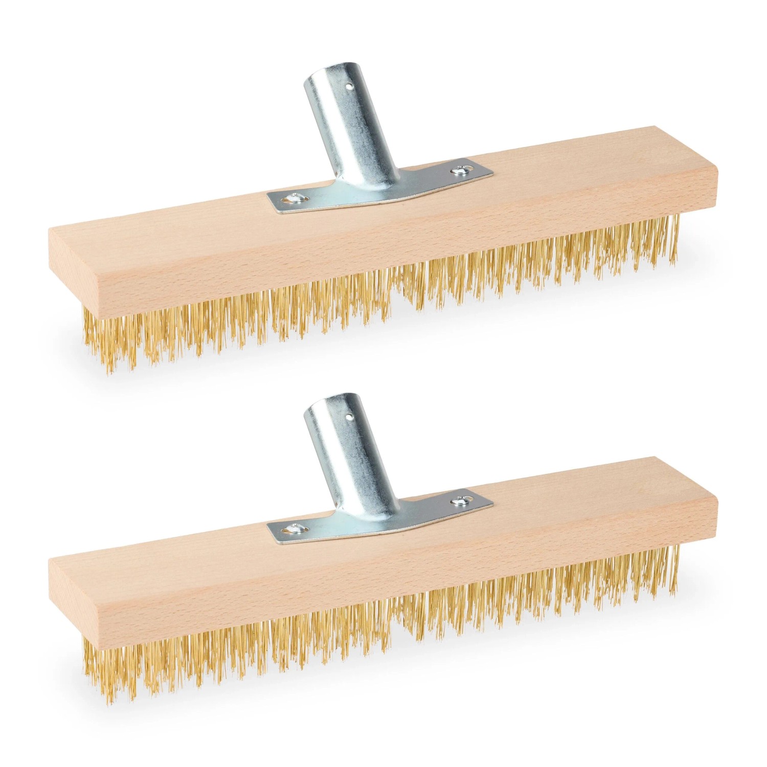 Relaxdays Drahtbesen 2er Set Buchenholz Stahlborsten 30 cm Breite