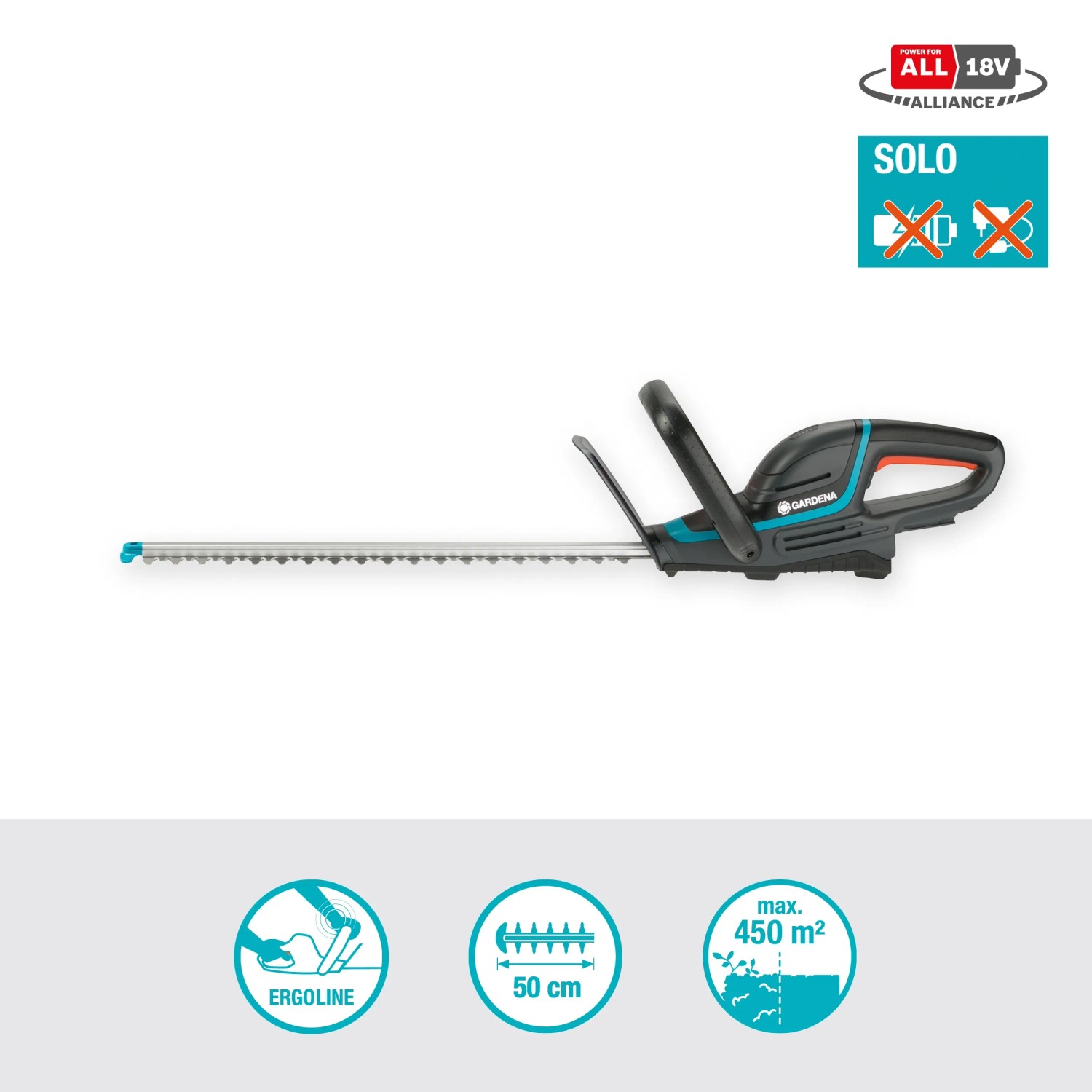 Gardena Akku-Heckenschere ComfortCut 50/18V P4A Solo, ohne Akku/Ladegerät.