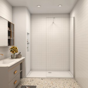 AICA Walk-In Duschkabine mit 8mm ESG Glas und Stabilisatoren, Duschtrennwand im Badezimmer.