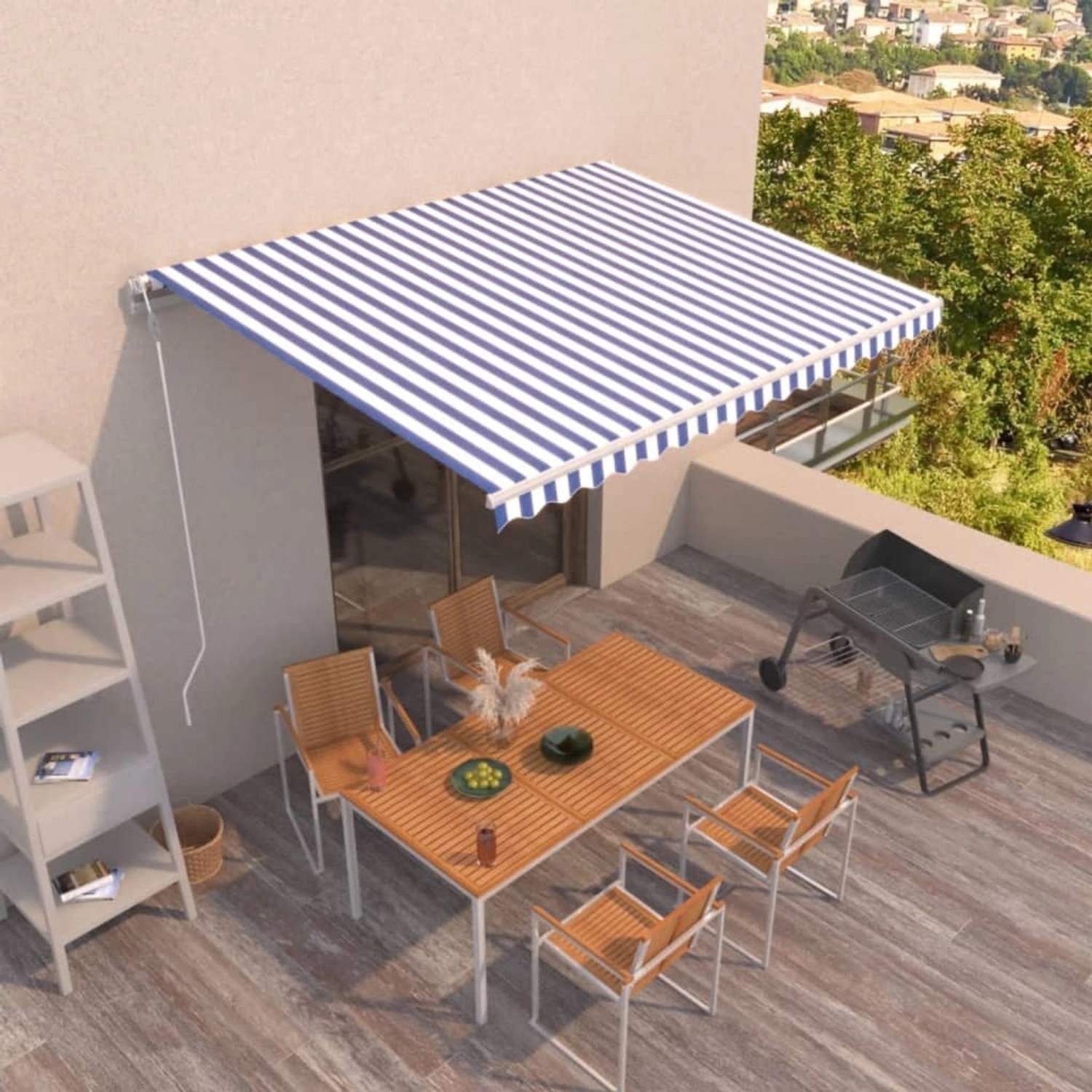 furnicato Markise Automatisch Einziehbar 400x350 cm Blau und Weiß günstig online kaufen