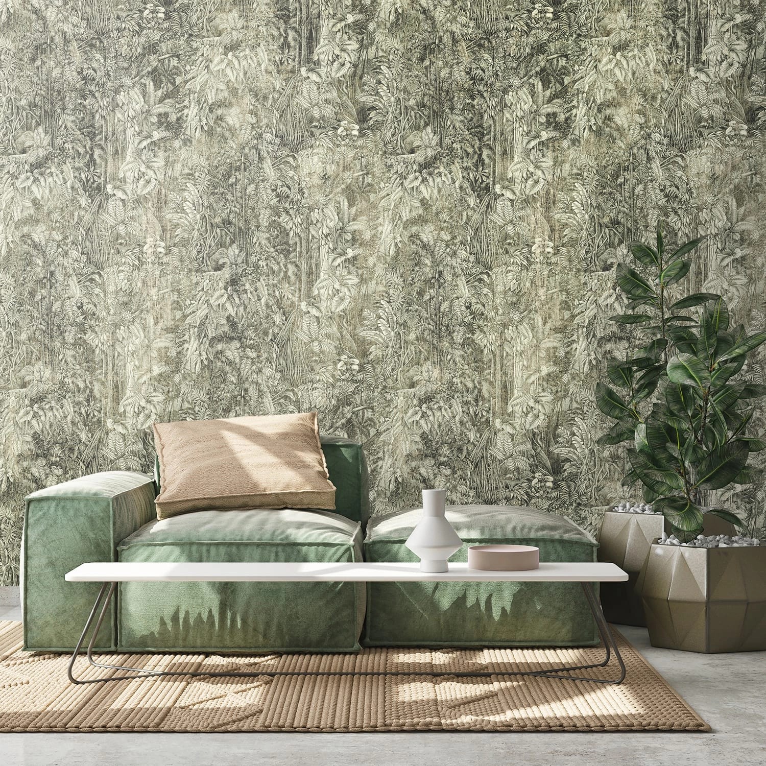 PROFHOME 393131-GU Fototapete Palmen Matt Grün Grau 1,59 m x 2,8 m 0,53 m x günstig online kaufen
