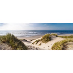 Leinwandbild Sea View (77x27cm): Dünenlandschaft mit Meerblick. Wandbild für Wohnraum.