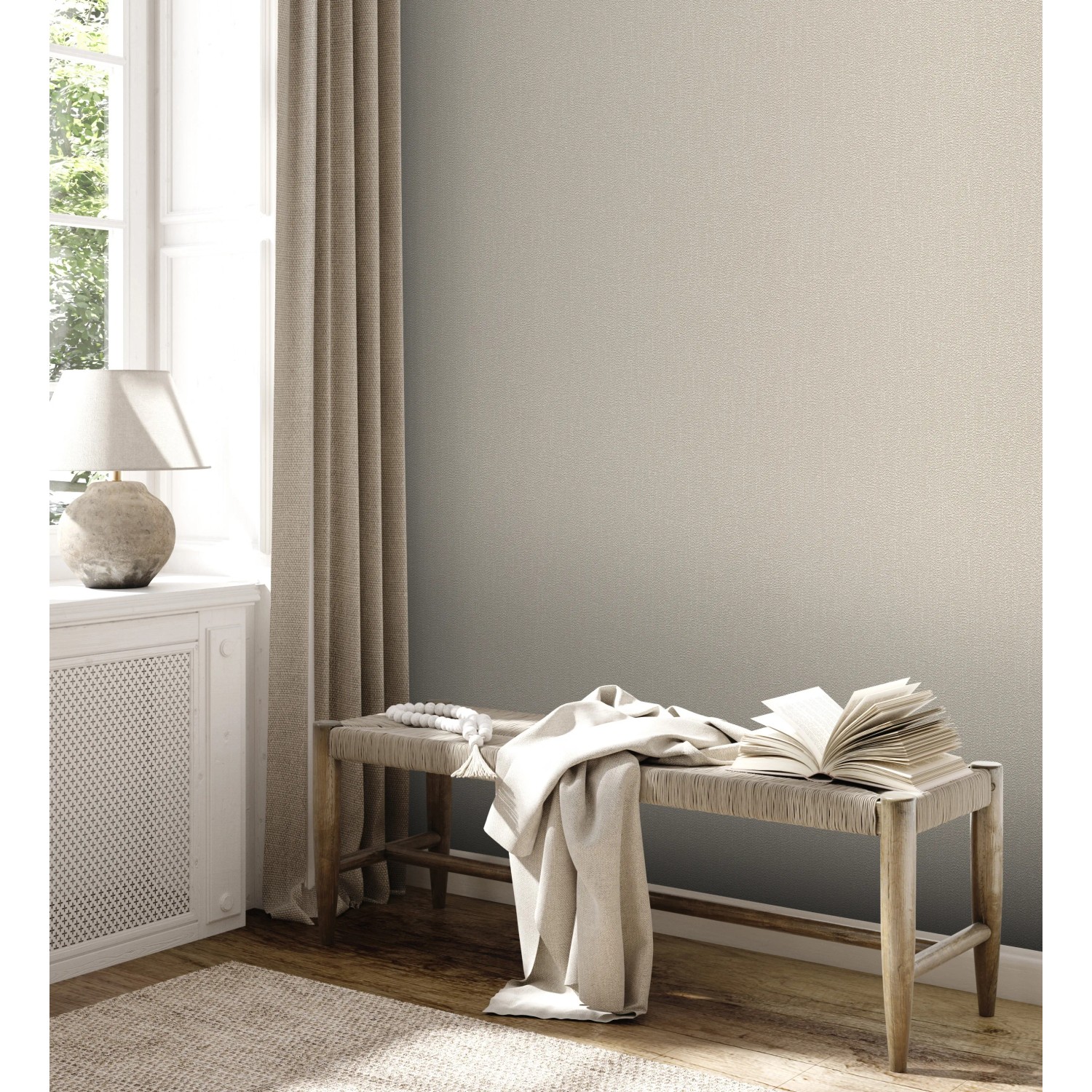 A.S. Création Vliestapete Uni Beige im Wohnraum, Tapete in Beige