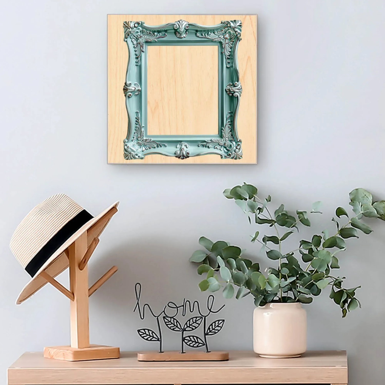 Banjado Schlüsselkasten 30x30cm mit Barockrahmen in Türkis, 50 Haken zur Schlüsselaufbewahrung.