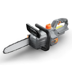 FUXTEC 20V Akku Kettensäge FX-E1KS20, grau-orange, mit 25 cm Schwertlänge für Gartenarbeiten.