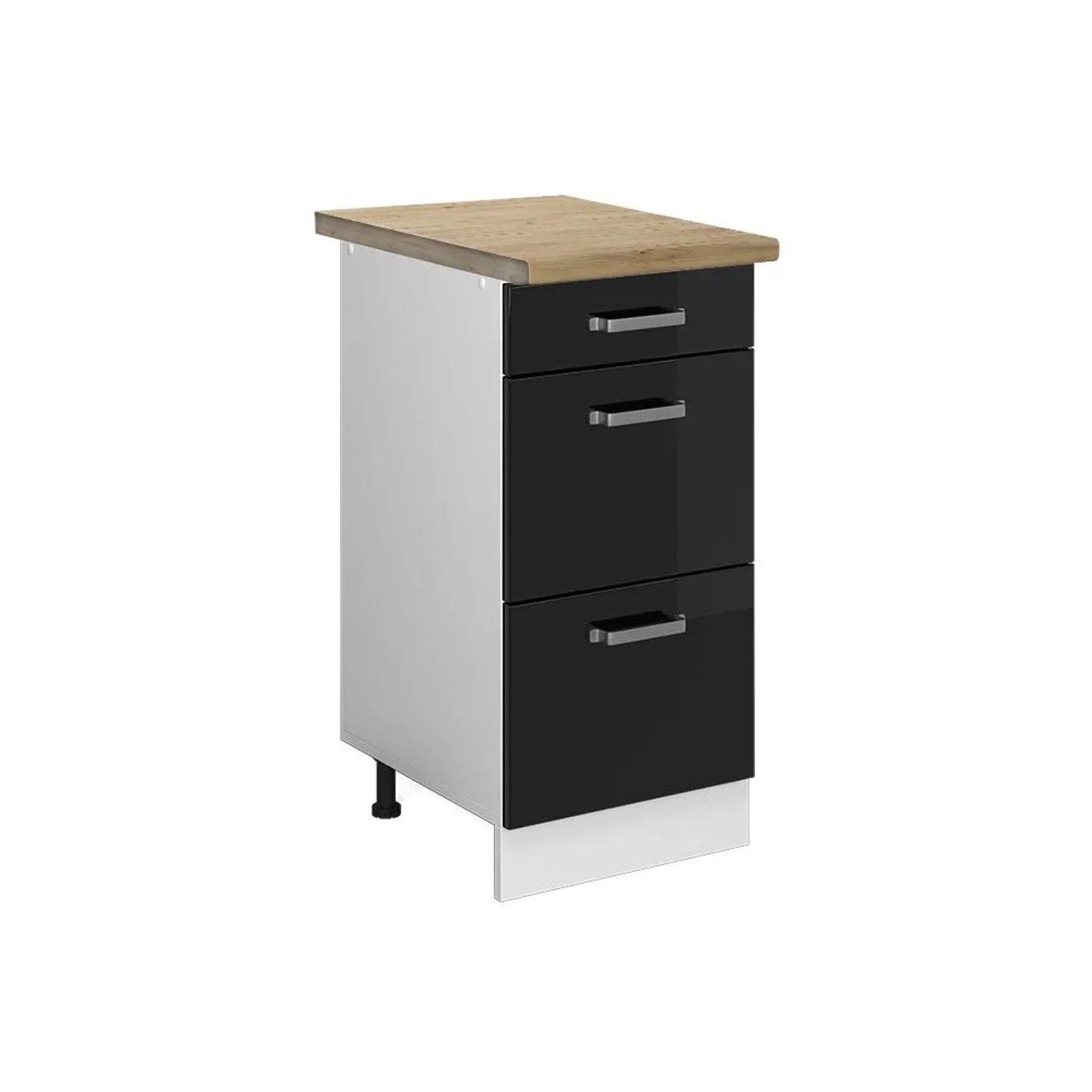 Vicco Küchenunterschrank R-Line Schwarz Hochglanz Weiß 40 cm mit Schubladen AP Eiche