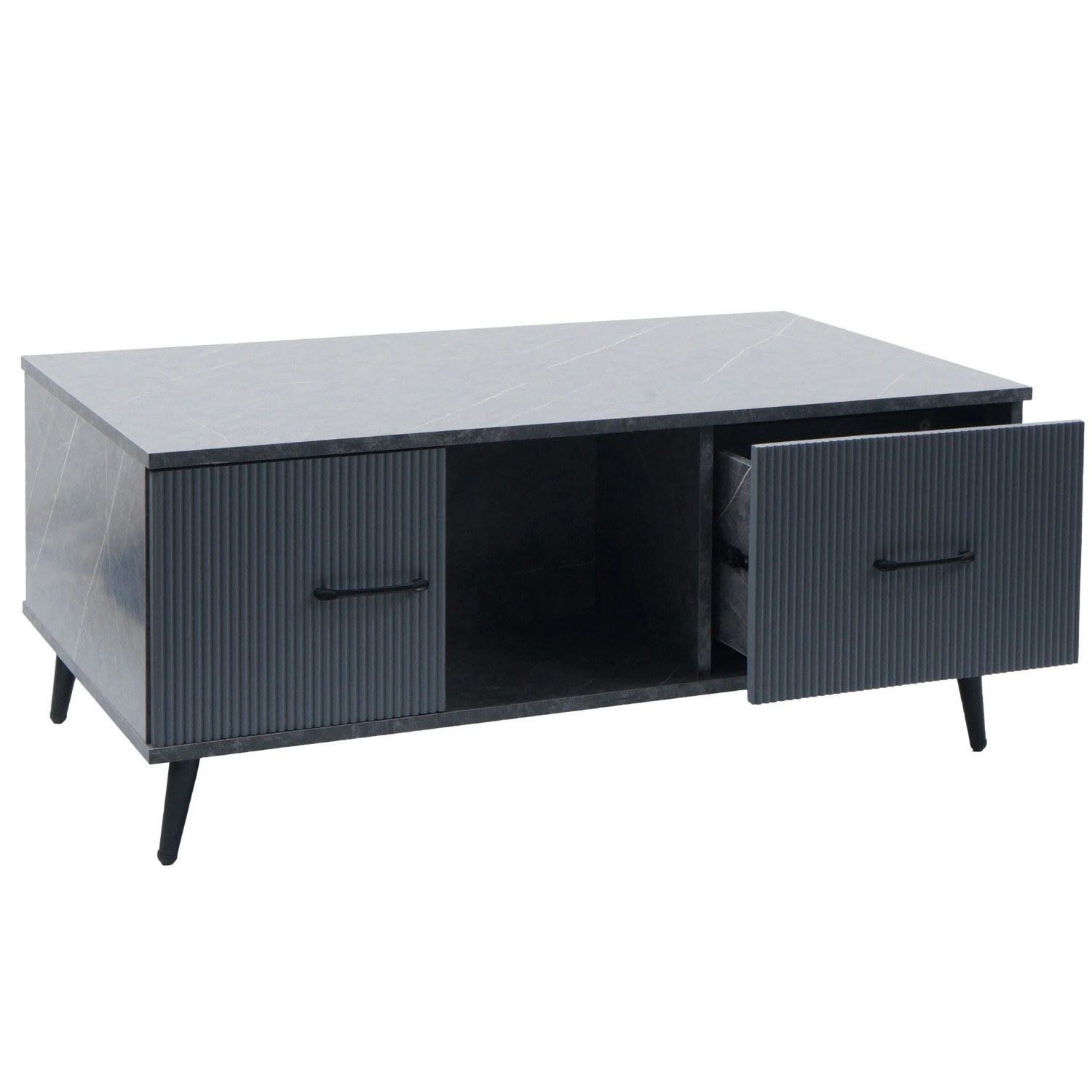 MCW Couchtisch N89 Melamin Holz 43x100x60cm Marmor-Optik Grau