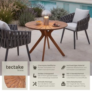 Tectake Gartentisch Pollensa Rund  Tischplatte Mit Sonnenmuster Massives Akazienholz  Wetterfest  70 x 70 x 62 cm Braun