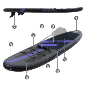 Aufblasbares, schwarzes Stand Up Paddle Board mit Sitz von ECD Germany, 320x82x15 cm.