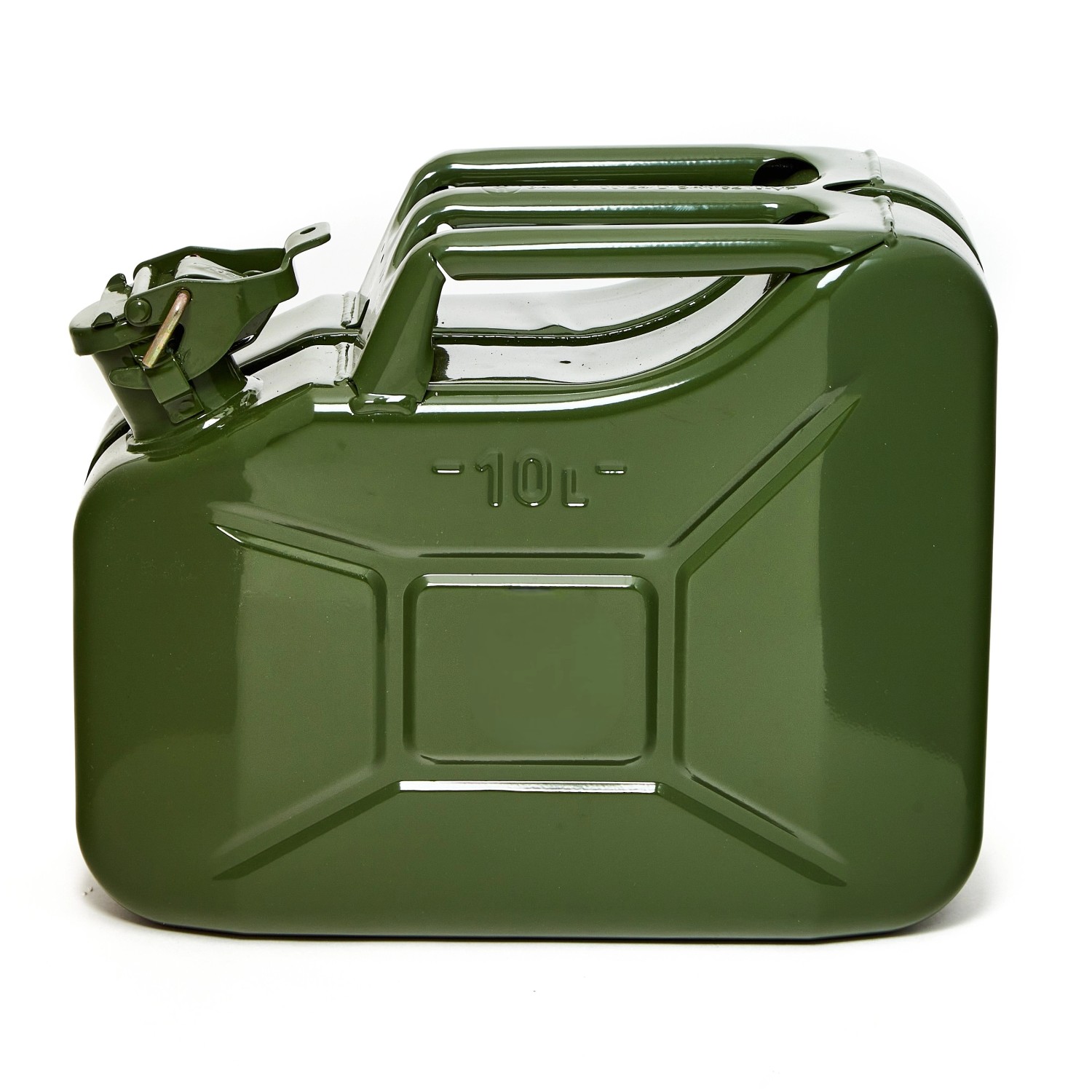 Olivgrüner 10 Liter BW Metall Kraftstoffkanister für Benzin, Diesel & E10.