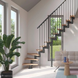 Treppen Intercon Raumspartreppe Torino Mittelholmtreppe Lava-Anthrazit mit Stufenbreite 70 cm Buche Naturbelassen Rechtsgewendelt 13 Stufen