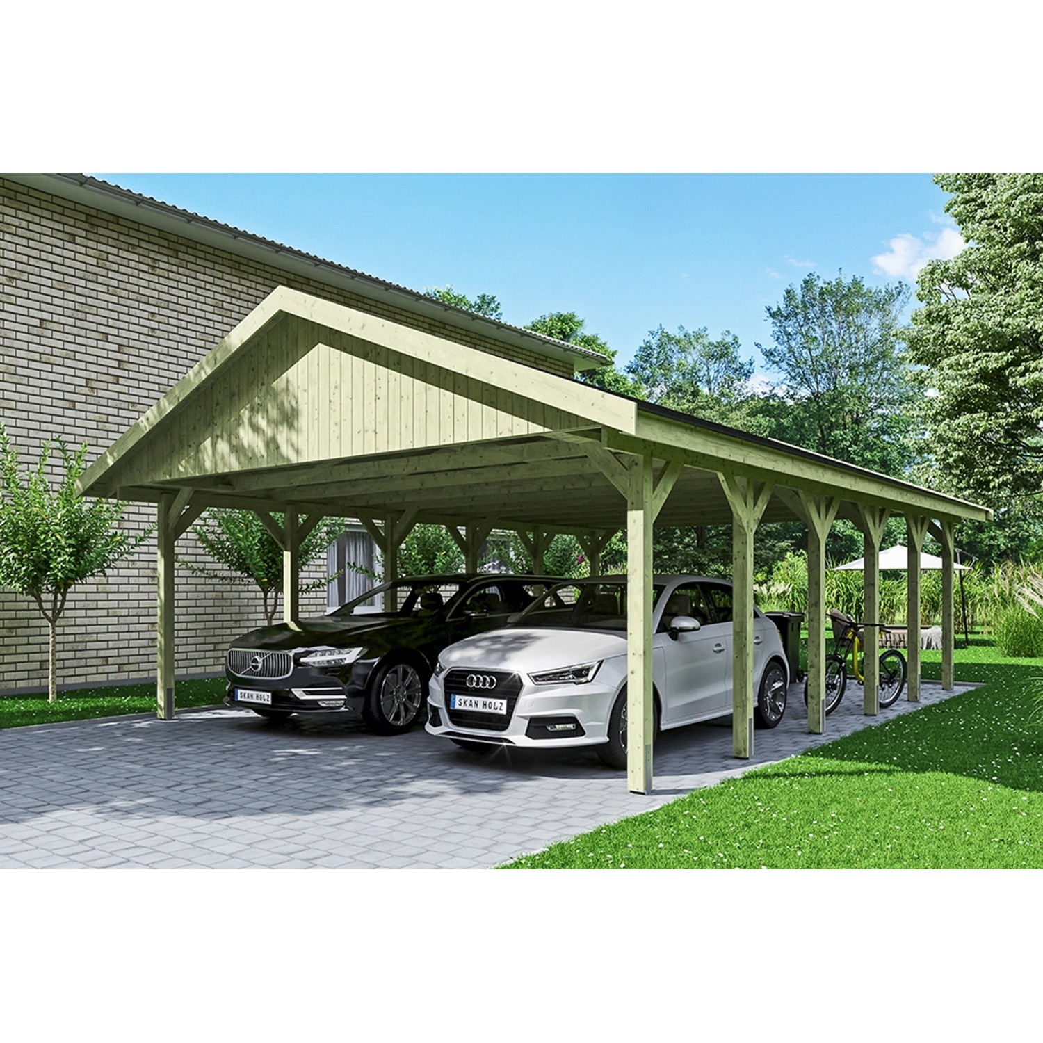 Satteldach-Carport Wallgau 620 x 900 cm schwarze Schindeln