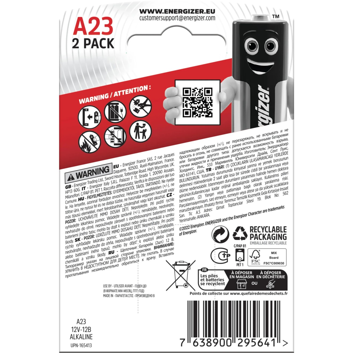 Energizer A23 Alkaline Spezialbatterie, 12V, 2er-Pack für elektronische Geräte.