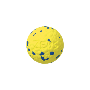 Gelb-blauer Zeus Nitro Ball, ein robustes Wasserspielzeug für Hunde, Größe M.