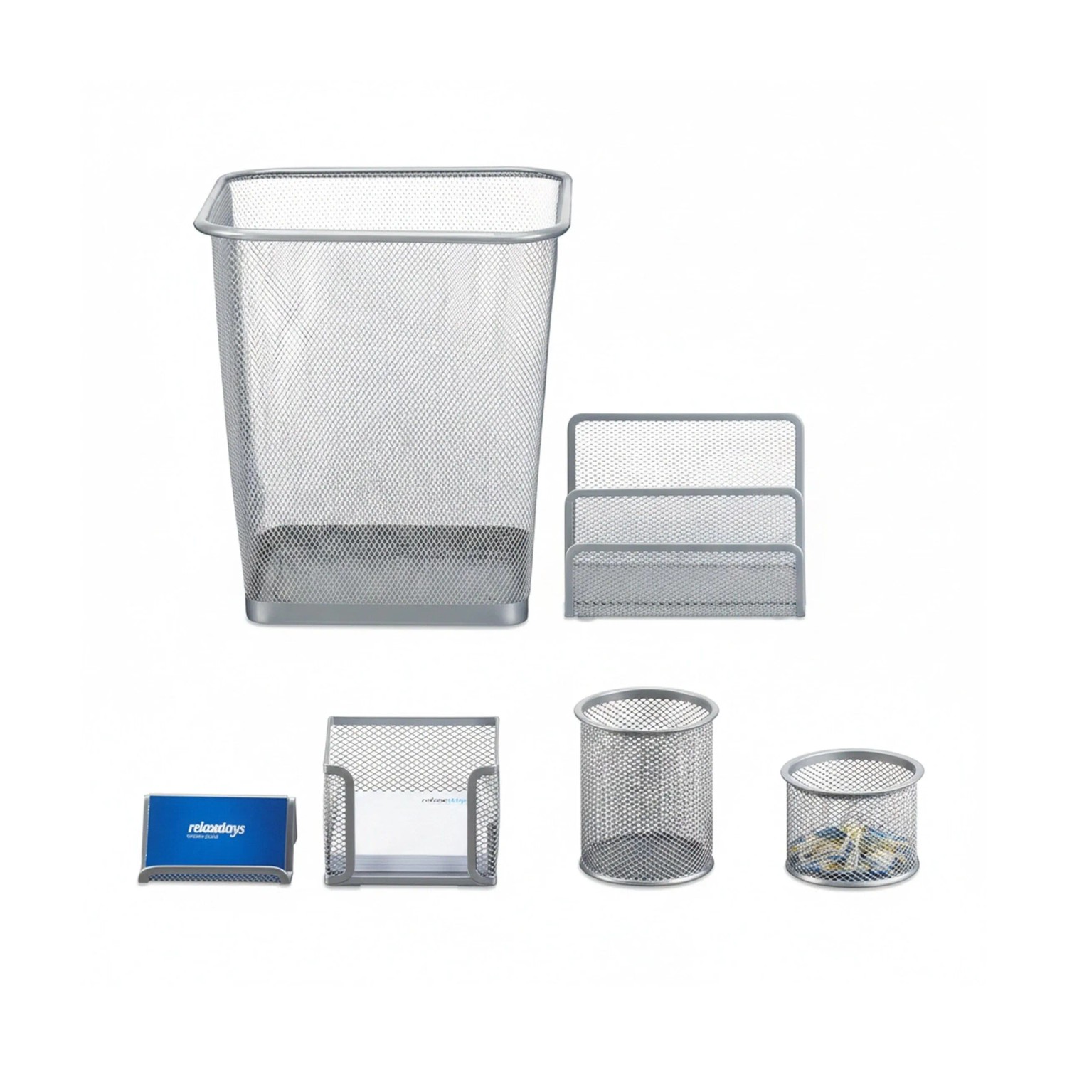 Relaxdays Schreibtisch Organizer Set Metall Silber Rutschfest 6-teilig