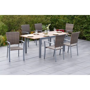 7-teiliges Gartenmöbel-Set Savona mit Ausziehtisch (150/200x90 cm) und 6 Stapelsesseln.