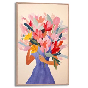 Gerahmtes Bild Blumenmädchen, mehrfarbig, 30x20 cm. Dekorative Wandkunst für Wohnzimmer.