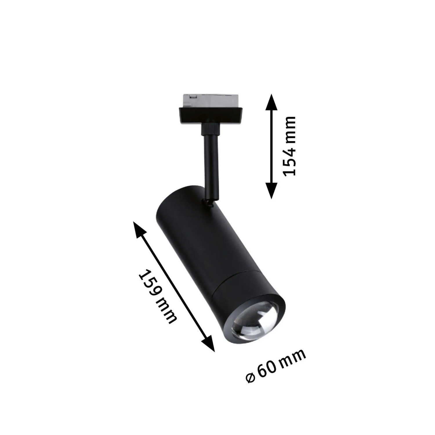 Paulmann Tarie URail LED-Spot, schwarz matt, dimmbar, RGBW. Maße: 154x159mm, Ø60mm.