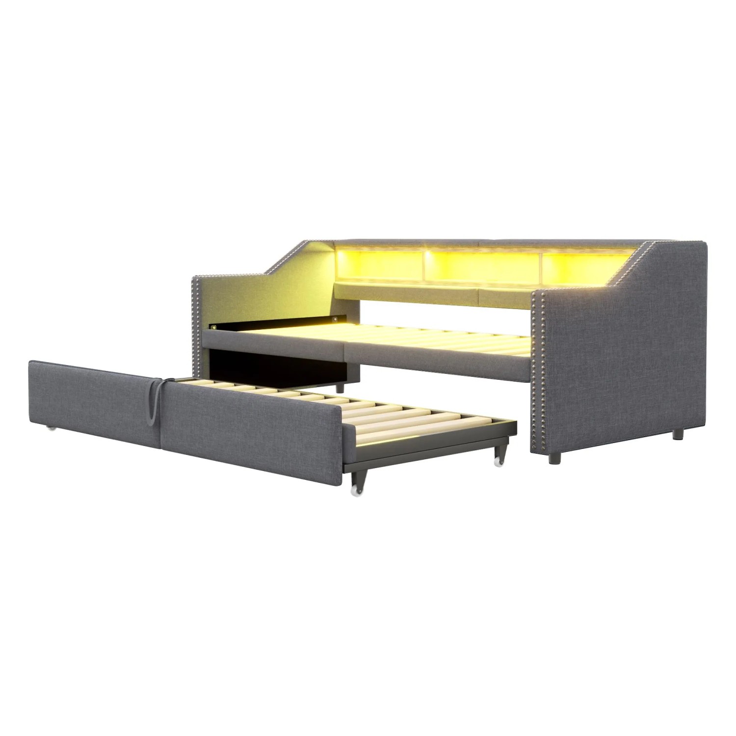 Merax Schlafsofa 90/180x200cm LED USB Stauraum Dunkelgrau