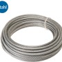 Aufgerolltes, verzinktes Stahldrahtseil mit PVC-Ummantelung, 3/4 mm x 10 m.