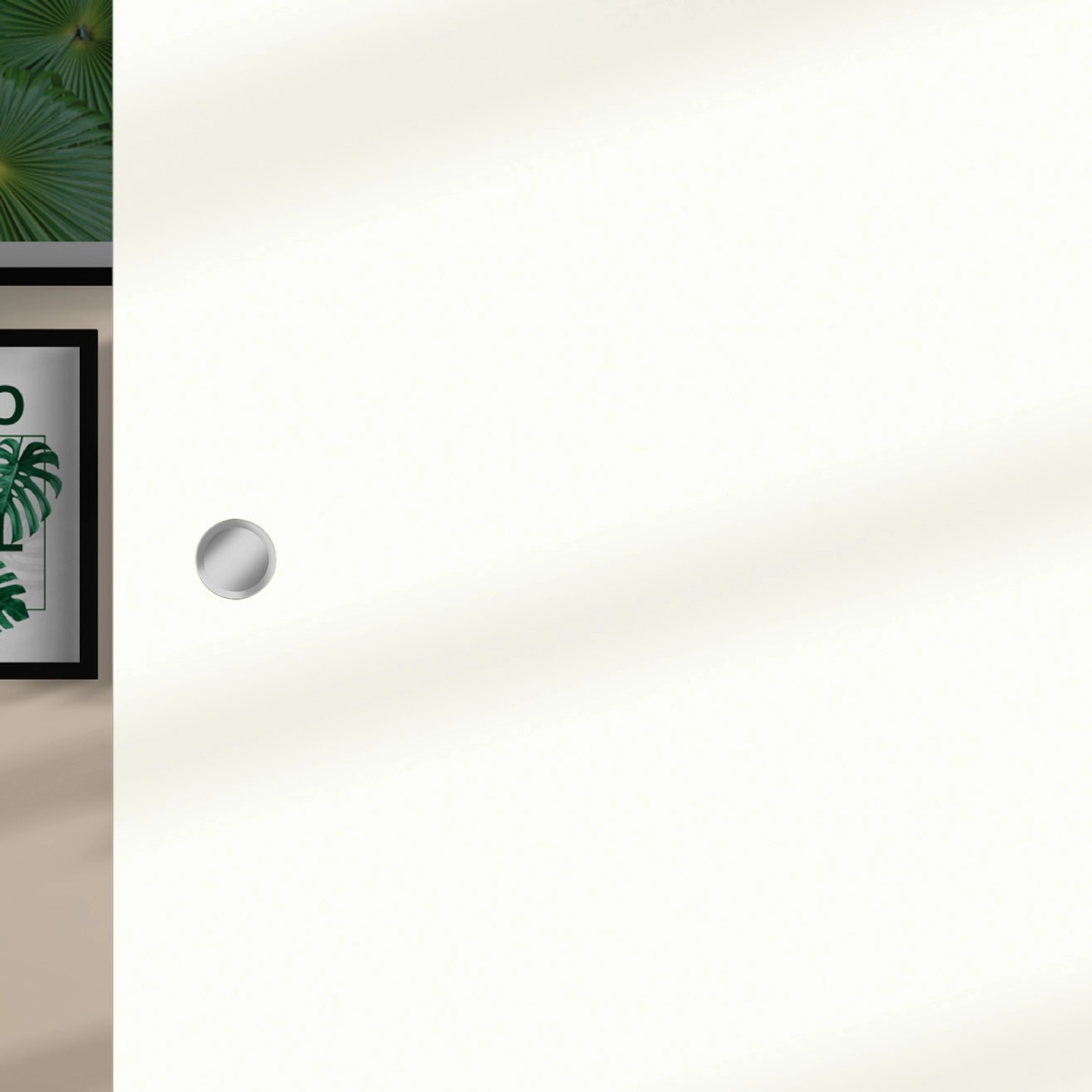 Weiße Holzschiebetür mit Melamin-Dekor Mini Perl, 2060x940 mm, inklusive Griffmulde.