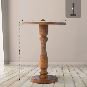 Brauner Holz Beistelltisch Adamsville, rund, mit gedrechseltem Fuß. Rustikaler Wohnzimmertisch, 50x65 cm.