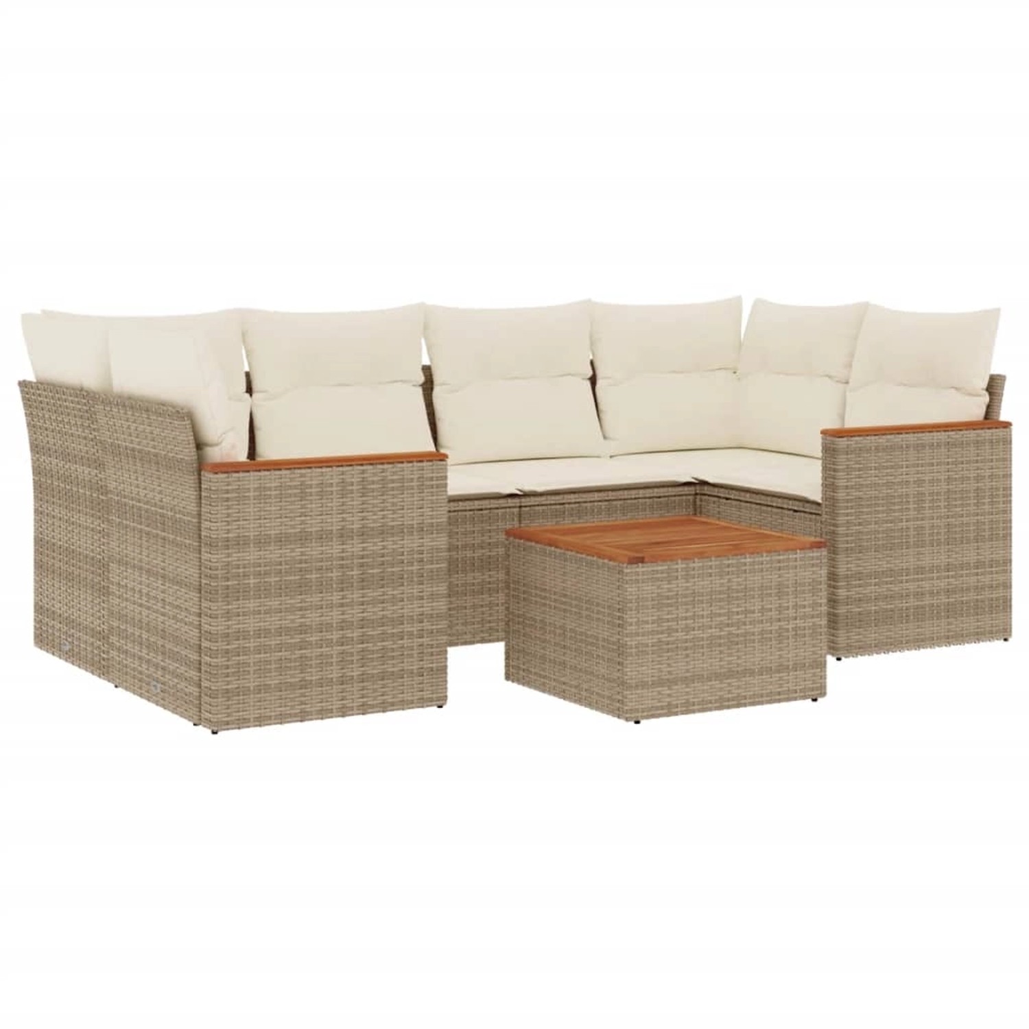 vidaXL 7-Tlg Garten-Sofagarnitur mit Kissen Beige Poly Rattan 3225799