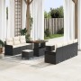 Schwarzes 10-tlg. vidaXL Garten-Sofa-Set aus Poly Rattan mit höhenverstellbarem Tisch.