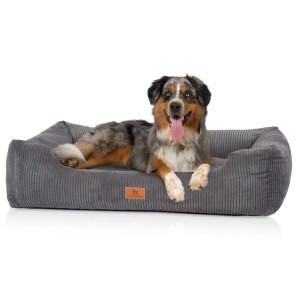 Graues Knuffelwuff Hundebett Olivia Cord XXL (120x85cm) mit Hund