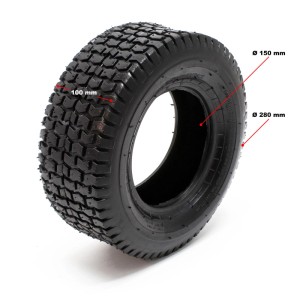 Schwarzer Reifenmantel 13x5.00-6 mit robustem Stollenprofil für Rasentraktor und Mäher.