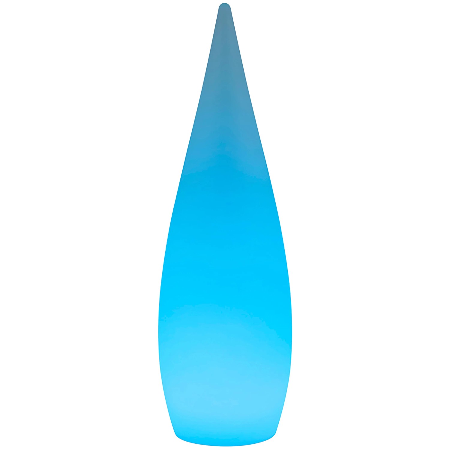 Weiße LED Stehlampe Palmas für den Außenbereich mit blauem Farbwechsel.