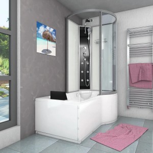 AcquaVapore Duschtempel: Badewanne mit Duschkabine, 170x100 cm, weiße Rückwände.