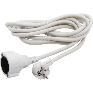Weißes Schuko Verlängerungskabel, 3 m, für Innenräume.