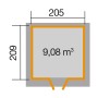 Grundriss weka Gartenhaus 227, Flachdach, anthrazit, Sockelmaß 205x209 cm, Volumen 9,08 m³.