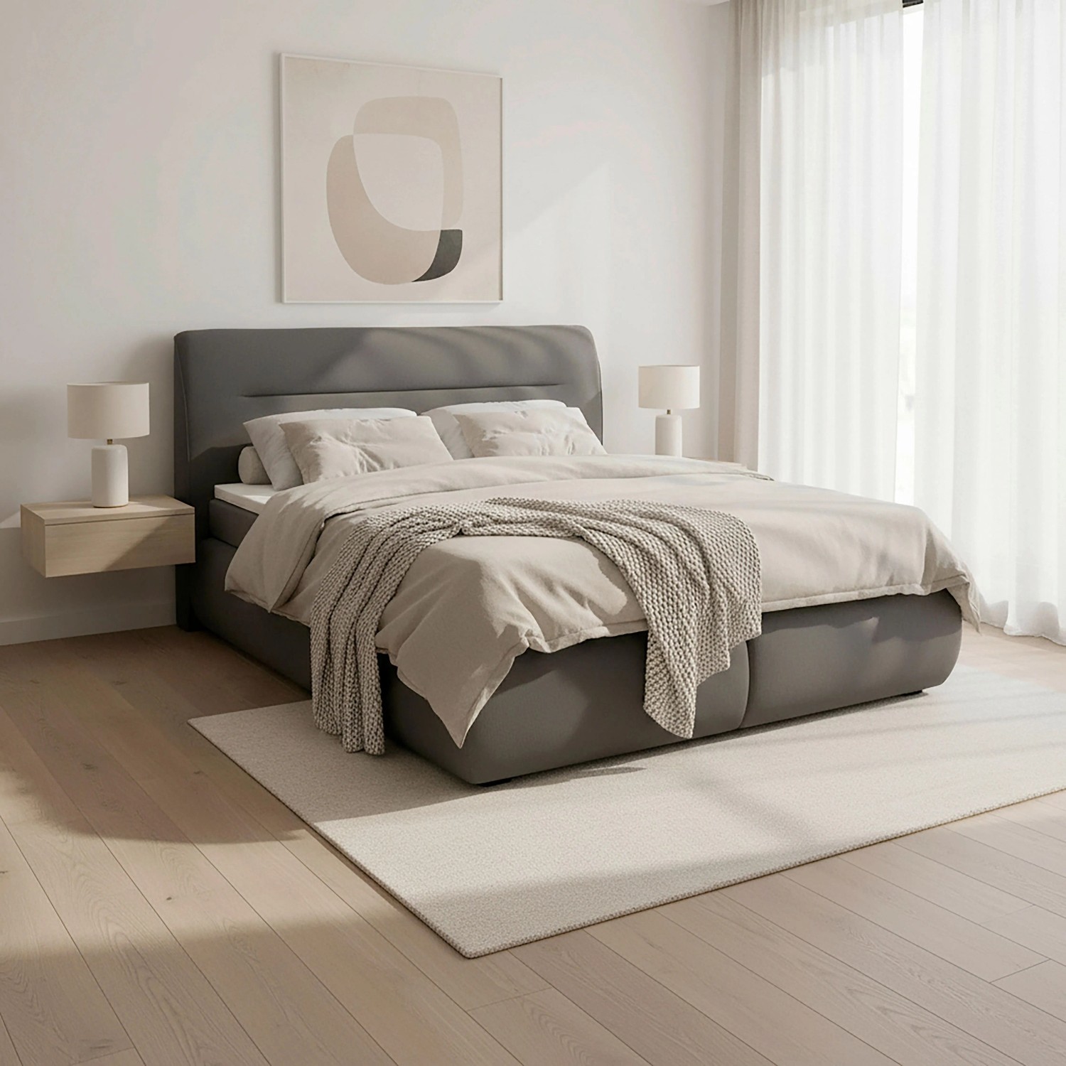 Bessagi Home Boxspringbett Bella Grau ca. 180x200 cm mit Topper