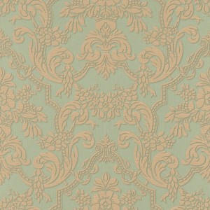 Rasch Vliestapete Trianon XIII, Ornament Grün-Gold, florales Muster.