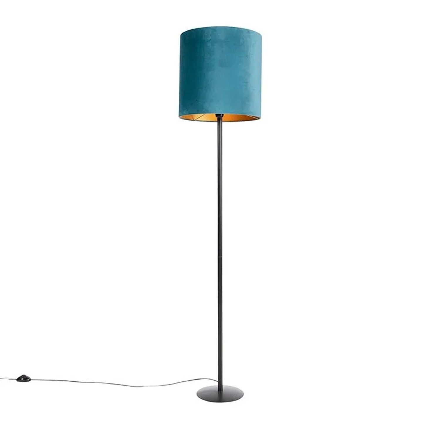 QAZQA Schwarze Stehlampe Veloursschirm Blau Gold 40 cm Simplo