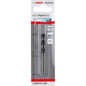 Bosch HSS-Spiralbohrer PointTeQ, 3,5 mm, 2er-Set in Verpackung.