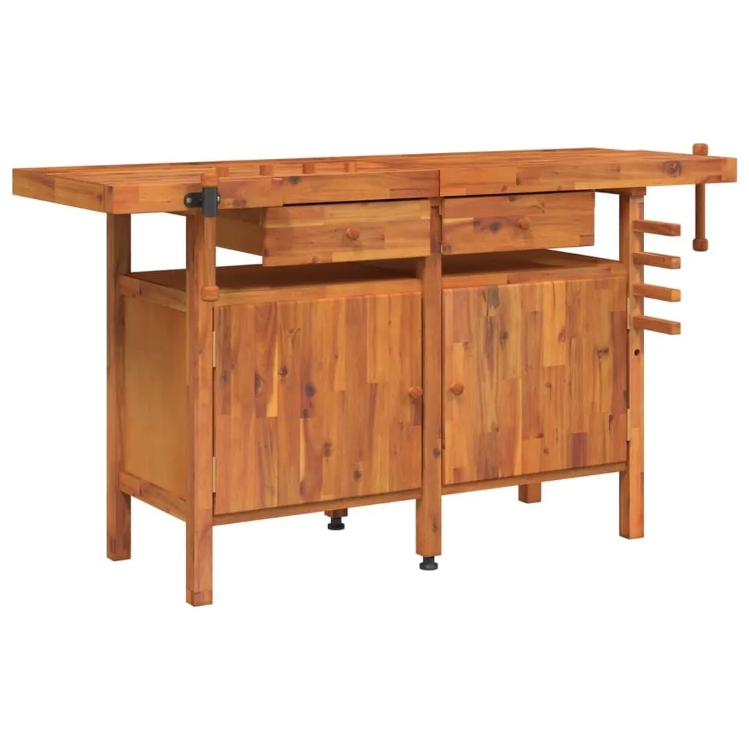 vidaXL Werkbank mit Schubladen Schraubstöcken 162x62x83 cm Akazienholz 153324