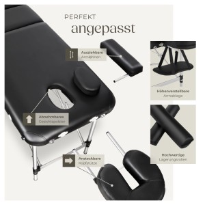 Tectake 2 Zonen Massageliege Set  Breite 61 cm  Polsterung 4 cm Inklusive Lagerungsrollen und Tragetasche  210 x 95 x 89 cm Schwarz