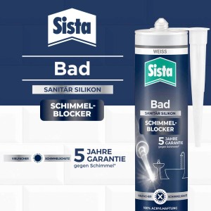 Weiße Kartusche Sista Bad Sanitär Silikon 280ml mit Schimmelblocker für Bad & Sanitär.